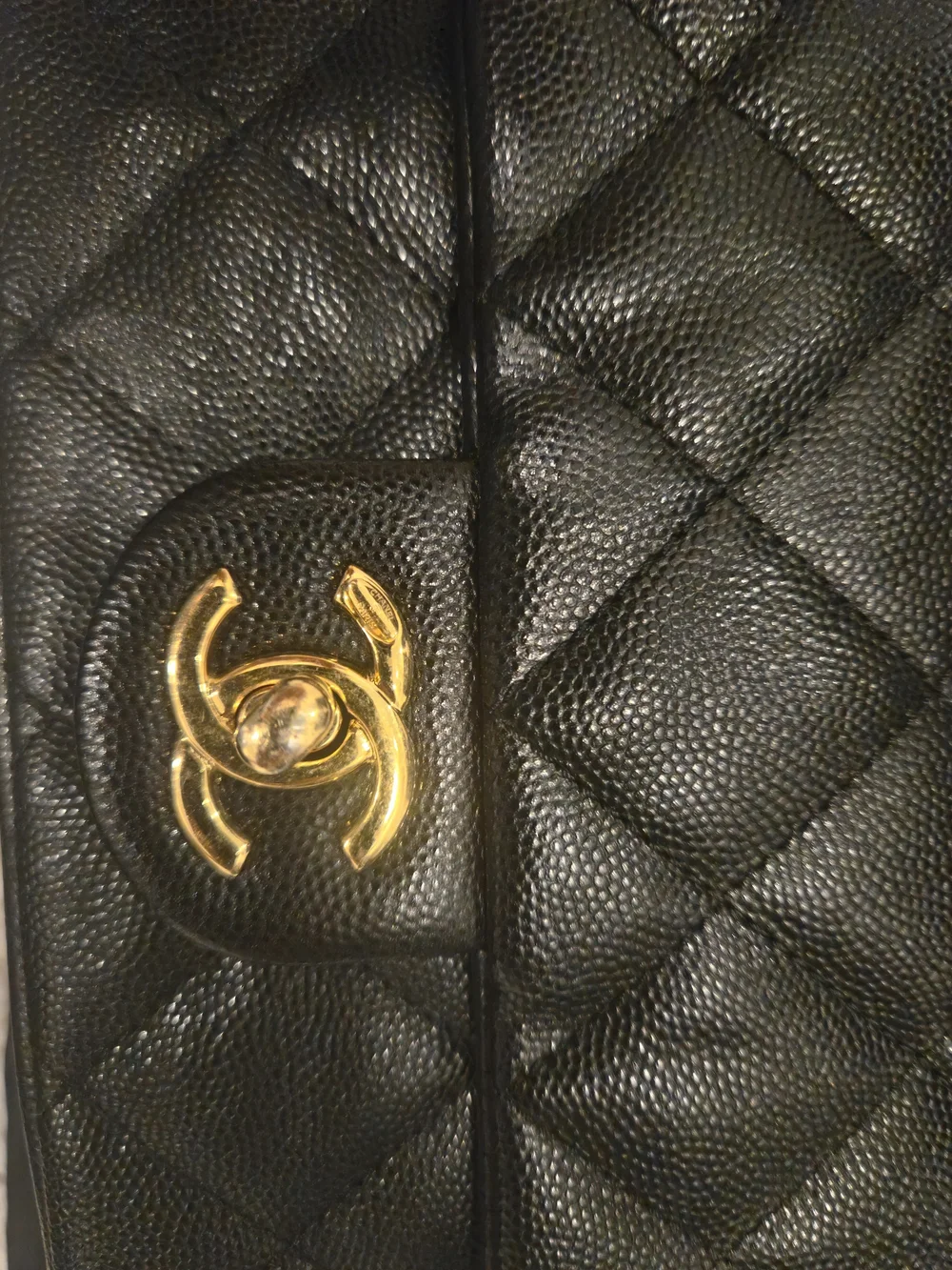CHANEL Black Mini Flap 2022/2023 Cruise Calfskin CAVIER GRAINED Goldtone Hardwar